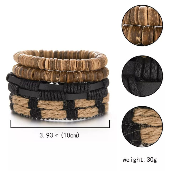WILDERNESS BAND -  4 Pcs Genuine Braided Leather Bracelet Set for Men & Boys (8 inch)