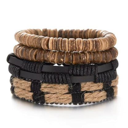 THE MEN THING Leather Bracelet WILDERNESS BAND Set of 4 Genuine Braided Leather Adjustable Bracelets for Men & Boys – 8 Inch