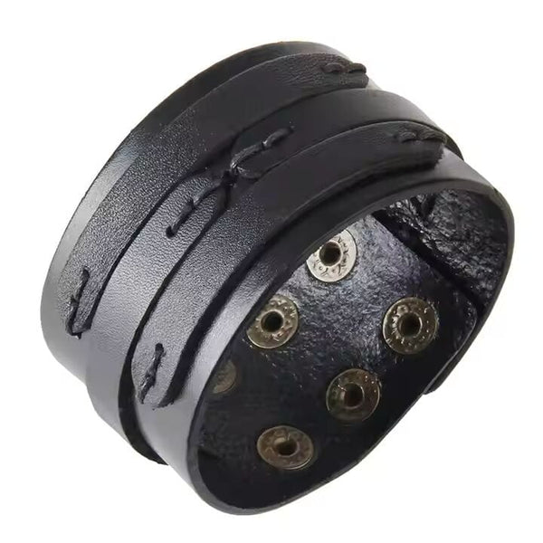 WILDFIRE WRAP BLACK - Genuine Braided Leather Bracelet Set for Men & Boys (8 inch)