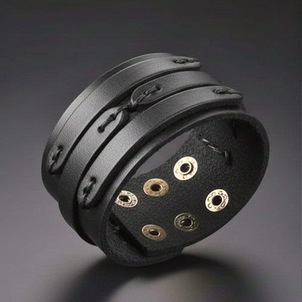 WILDFIRE WRAP BLACK - Genuine Braided Leather Bracelet Set for Men & Boys (8 inch)