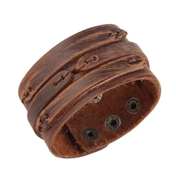WILDFIRE WRAP BROWN - Genuine Braided Leather Bracelet Set for Men & Boys (8 inch)