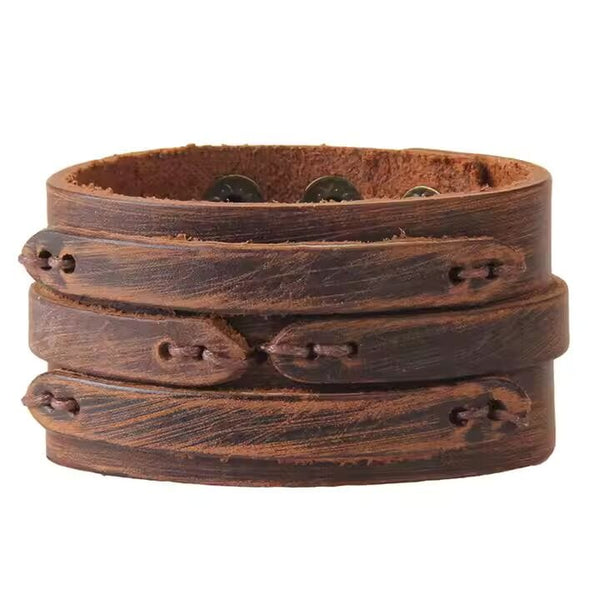WILDFIRE WRAP BROWN - Genuine Braided Leather Bracelet Set for Men & Boys (8 inch)