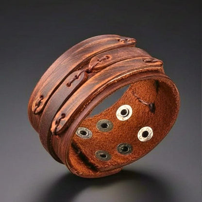 THE MEN THING Leather Bracelet WILDFIRE WRAP BROWN - Genuine Braided Leather Bracelet Set for Men & Boys (8 inch)