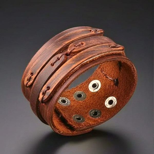 WILDFIRE WRAP BROWN - Genuine Braided Leather Bracelet Set for Men & Boys (8 inch)