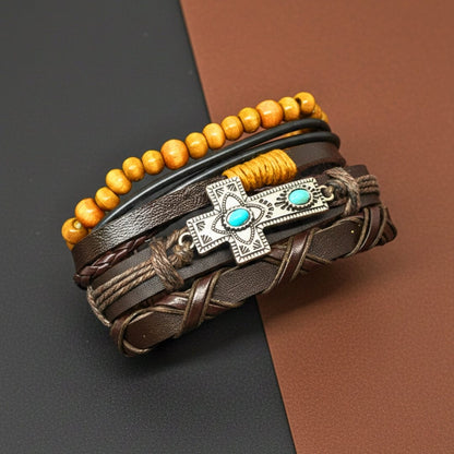 THE MEN THING Leather Bracelet WILDSOUL FAITH - 4 Pcs Genuine Leather Adjustable Bracelet Set for Men & Boys (8 inch)