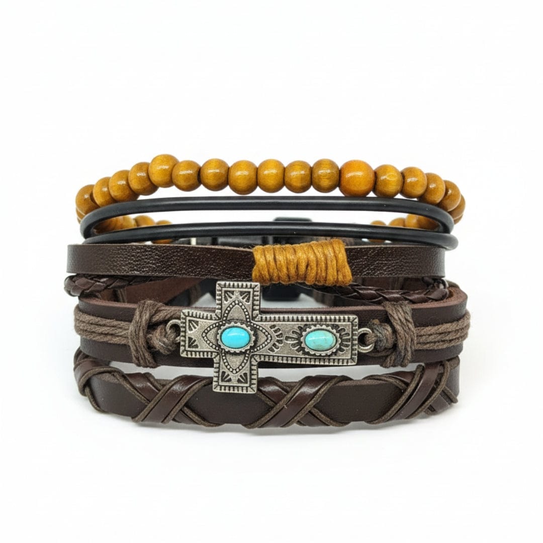 THE MEN THING Leather Bracelet WILDSOUL FAITH - 4 Pcs Genuine Leather Adjustable Bracelet Set for Men & Boys (8 inch)