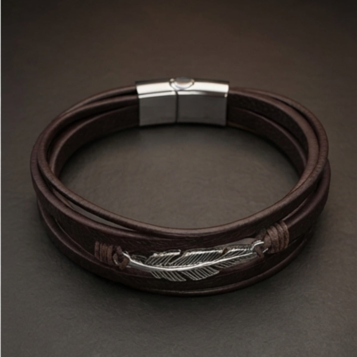 THE MEN THING Leather Bracelet WING SPIRIT - 23mm Genuine Leather Multi-Layer Bracelet with Stainless Steel Magnetic Buckle for Men & Boys (8 inch)
