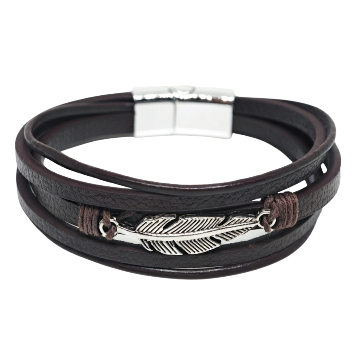 THE MEN THING Leather Bracelet WING SPIRIT - 23mm Genuine Leather Multi-Layer Bracelet with Stainless Steel Magnetic Buckle for Men & Boys (8 inch)