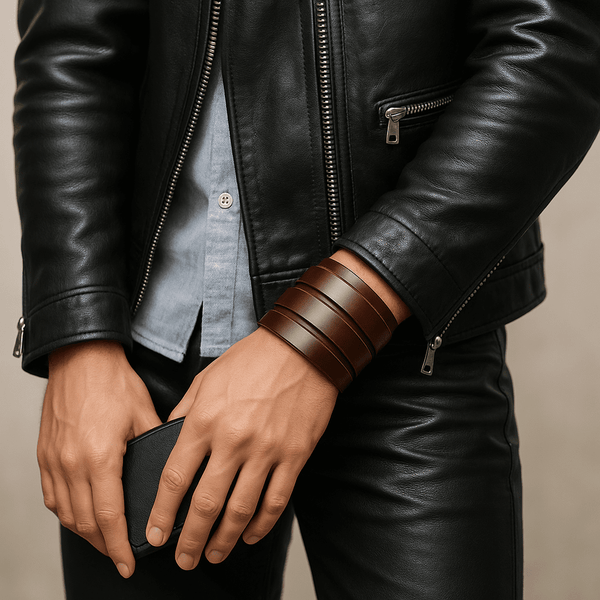 WRAITHBINDER BROWN - Genuine Braided Leather Bracelet Set for Men & Boys (8inch)