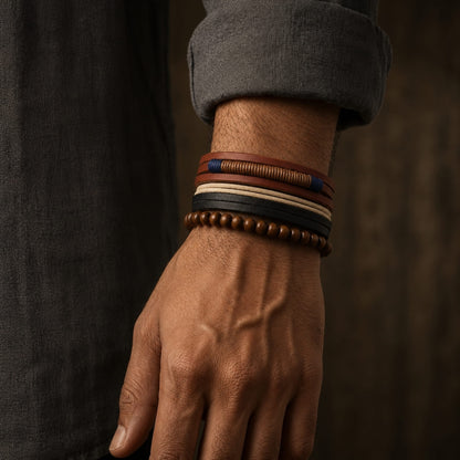 THE MEN THING Leather Bracelet ZENITH BAND - Genuine Braided Leather Bracelet Set for Men & Boys (8 inch)