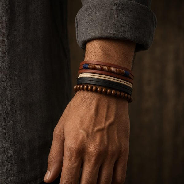 ZENITH BAND - Genuine Braided Leather Bracelet Set for Men & Boys (8 inch)