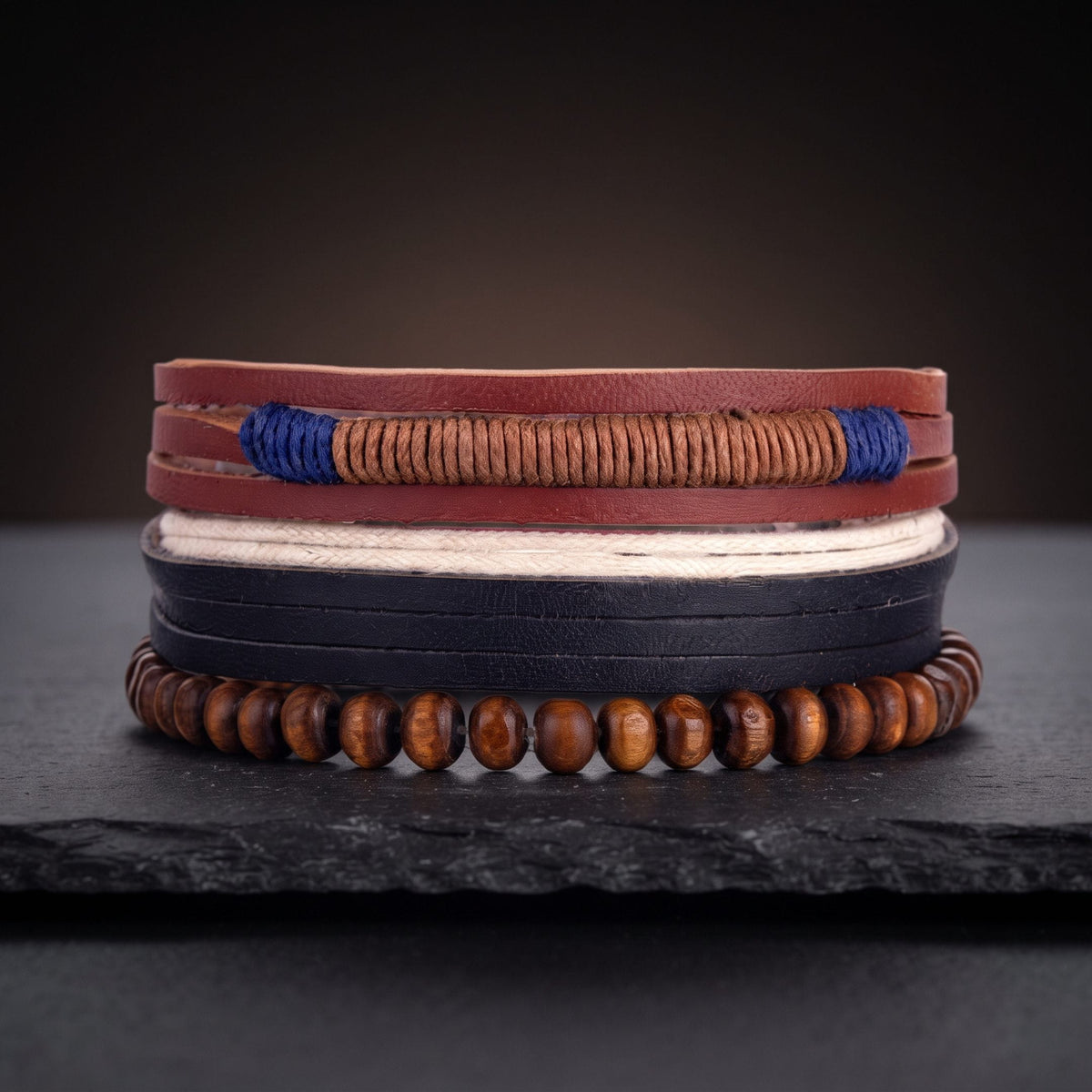 THE MEN THING Leather Bracelet ZENITH BAND - Genuine Braided Leather Bracelet Set for Men & Boys (8 inch)