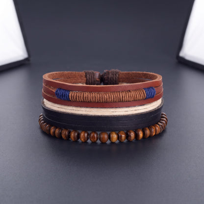 THE MEN THING Leather Bracelet ZENITH BAND - Genuine Braided Leather Bracelet Set for Men & Boys (8 inch)