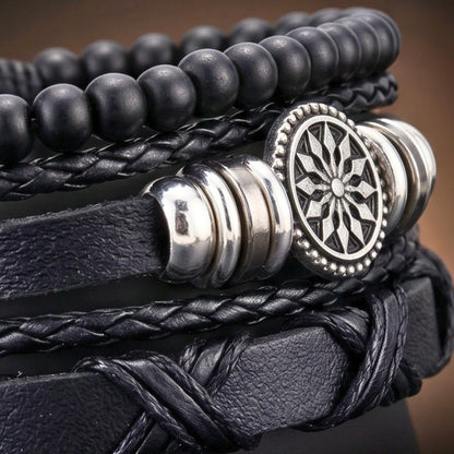 THE MEN THING Leather Bracelet ZENITH EDGE - 3 Pcs Genuine Braided Leather Adjustable Bracelets for Men & Boys