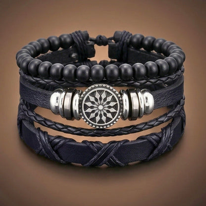 THE MEN THING Leather Bracelet ZENITH EDGE - 3 Pcs Genuine Braided Leather Adjustable Bracelets for Men & Boys