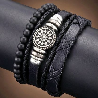 THE MEN THING Leather Bracelet ZENITH EDGE - 3 Pcs Genuine Braided Leather Adjustable Bracelets for Men & Boys