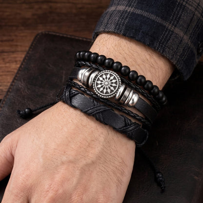 THE MEN THING Leather Bracelet ZENITH EDGE - 3 Pcs Genuine Braided Leather Adjustable Bracelets for Men & Boys