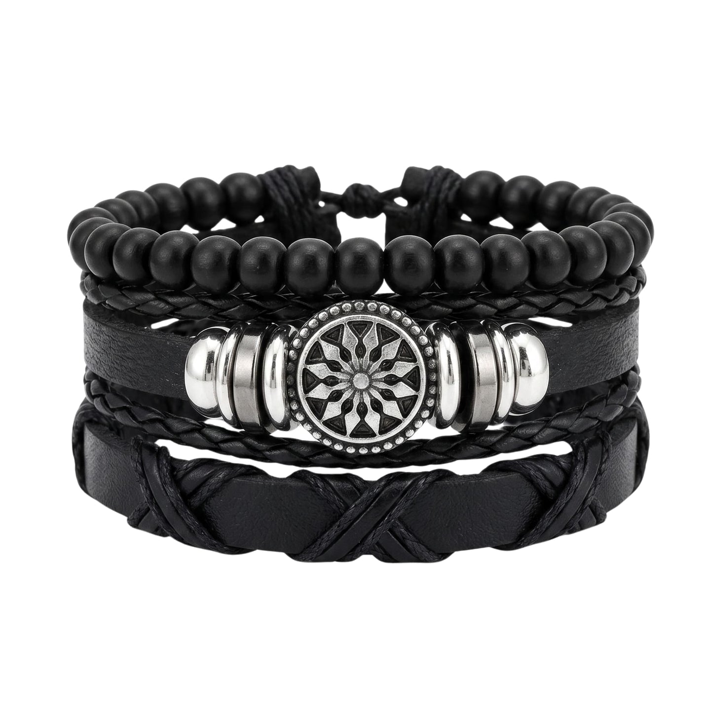 THE MEN THING Leather Bracelet ZENITH EDGE - 3 Pcs Genuine Braided Leather Adjustable Bracelets for Men & Boys