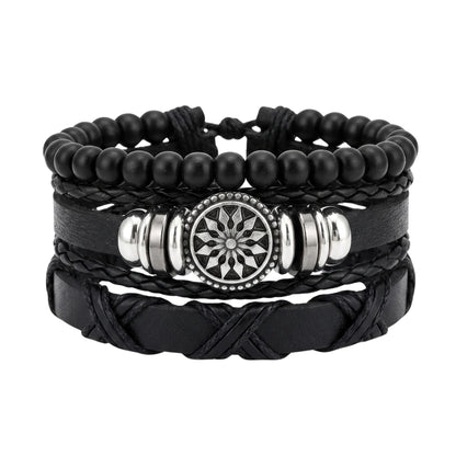 THE MEN THING Leather Bracelet ZENITH EDGE - 3 Pcs Genuine Braided Leather Adjustable Bracelets for Men & Boys