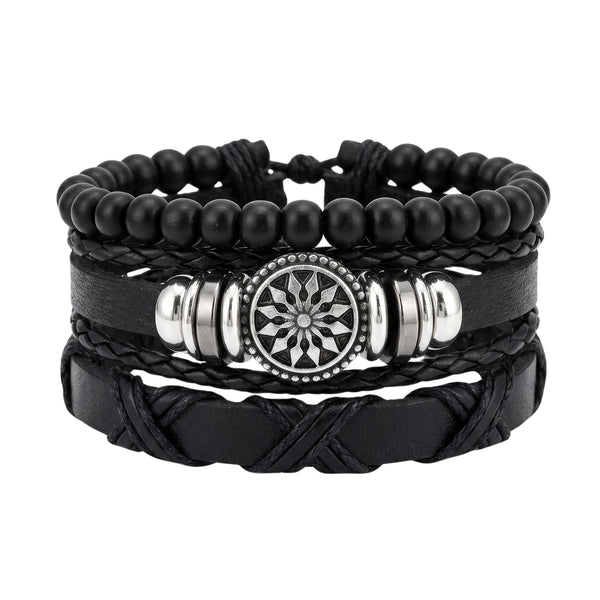 ZENITH EDGE - 3 Pcs Genuine Braided Leather Adjustable Bracelets for Men & Boys