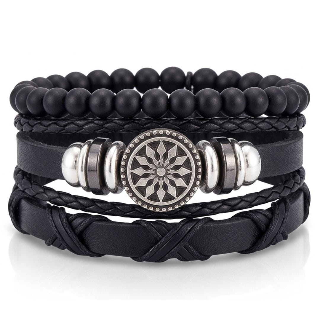 THE MEN THING Leather Bracelet ZENITH EDGE - 3 Pcs Genuine Braided Leather Adjustable Bracelets for Men & Boys