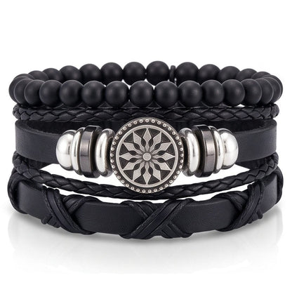 THE MEN THING Leather Bracelet ZENITH EDGE - 3 Pcs Genuine Braided Leather Adjustable Bracelets for Men & Boys