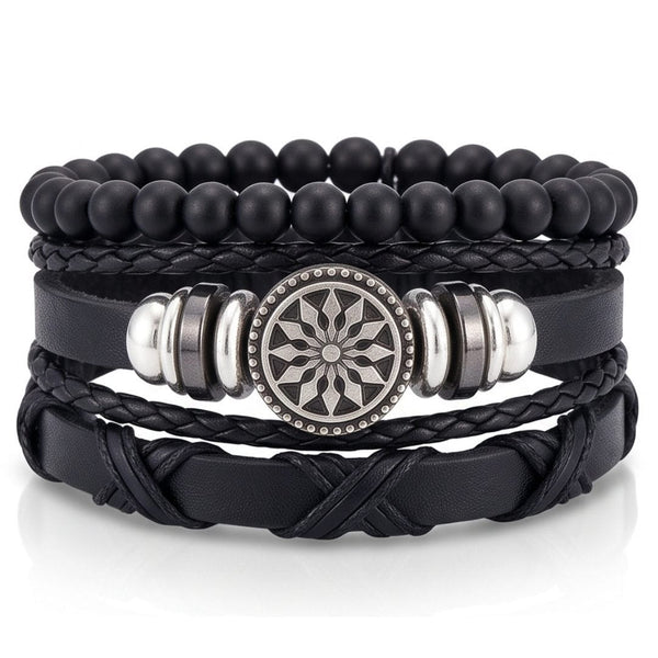 ZENITH EDGE - 3 Pcs Genuine Braided Leather Adjustable Bracelets for Men & Boys