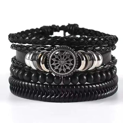 THE MEN THING Leather Bracelet ZEPHYR WEAVE Set of 4 Genuine Braided Leather Adjustable Bracelets for Men & Boys – 8 Inch