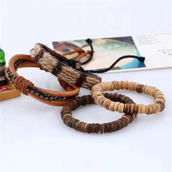 ZULU BAND -  4 Pcs Genuine Braided Leather Bracelet Set for Men & Boys (8 inch)