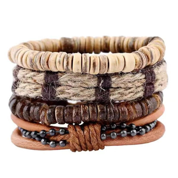 ZULU BAND -  4 Pcs Genuine Braided Leather Bracelet Set for Men & Boys (8 inch)