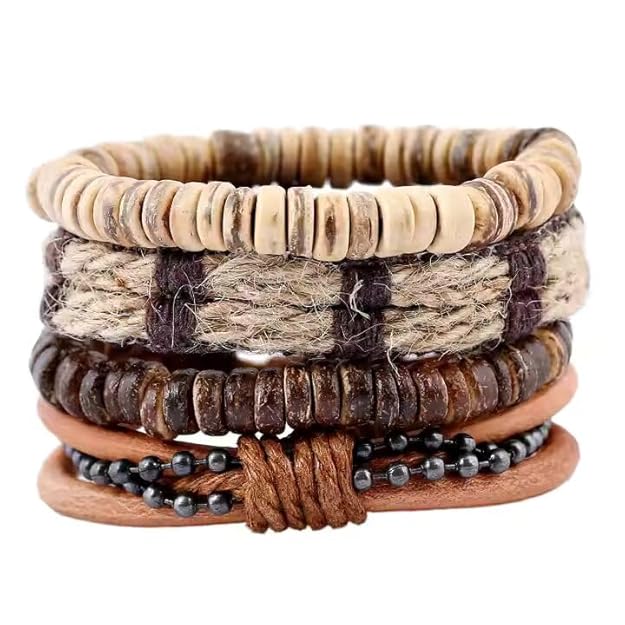 THE MEN THING Leather Bracelet ZULU BAND Set of 4 Genuine Braided Leather Adjustable Bracelets for Men & Boys – 8 Inch