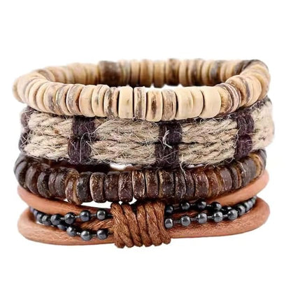 THE MEN THING Leather Bracelet ZULU BAND Set of 4 Genuine Braided Leather Adjustable Bracelets for Men & Boys – 8 Inch