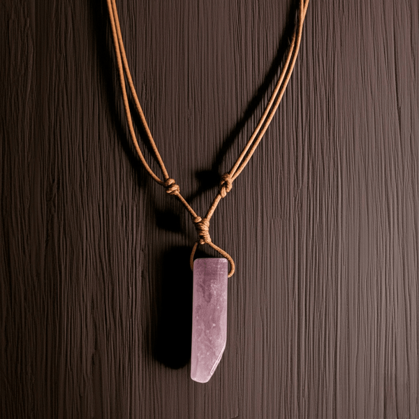 AIKO CRYSTAL PENDANT - Natural Crystal Unshaped Pendant with Adjustable Rope Chain for Men and Boys