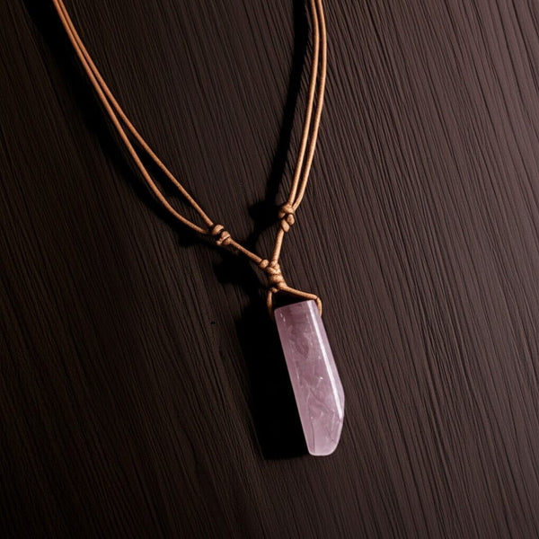 AIKO CRYSTAL PENDANT - Natural Crystal Unshaped Pendant with Adjustable Rope Chain for Men and Boys