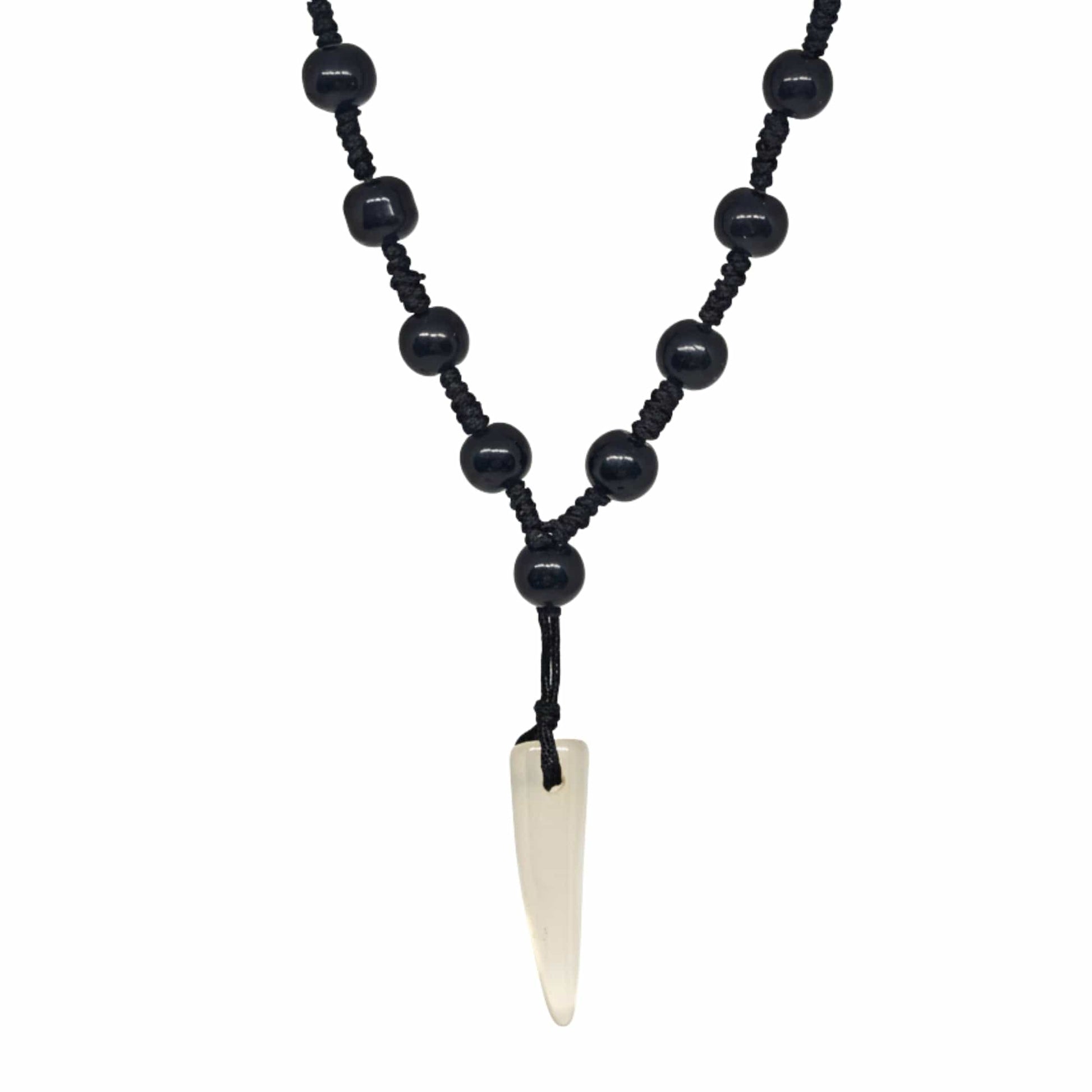 THE MEN THING Leather Necklace ALPHA FANG – 1-Inch Natural Crystal Pendant with 24-Inch Leather Rope for Men & Boys