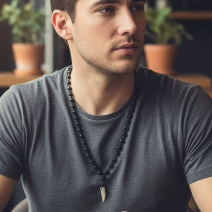 THE MEN THING Leather Necklace ALPHA FANG – 1-Inch Natural Crystal Pendant with 24-Inch Leather Rope for Men & Boys