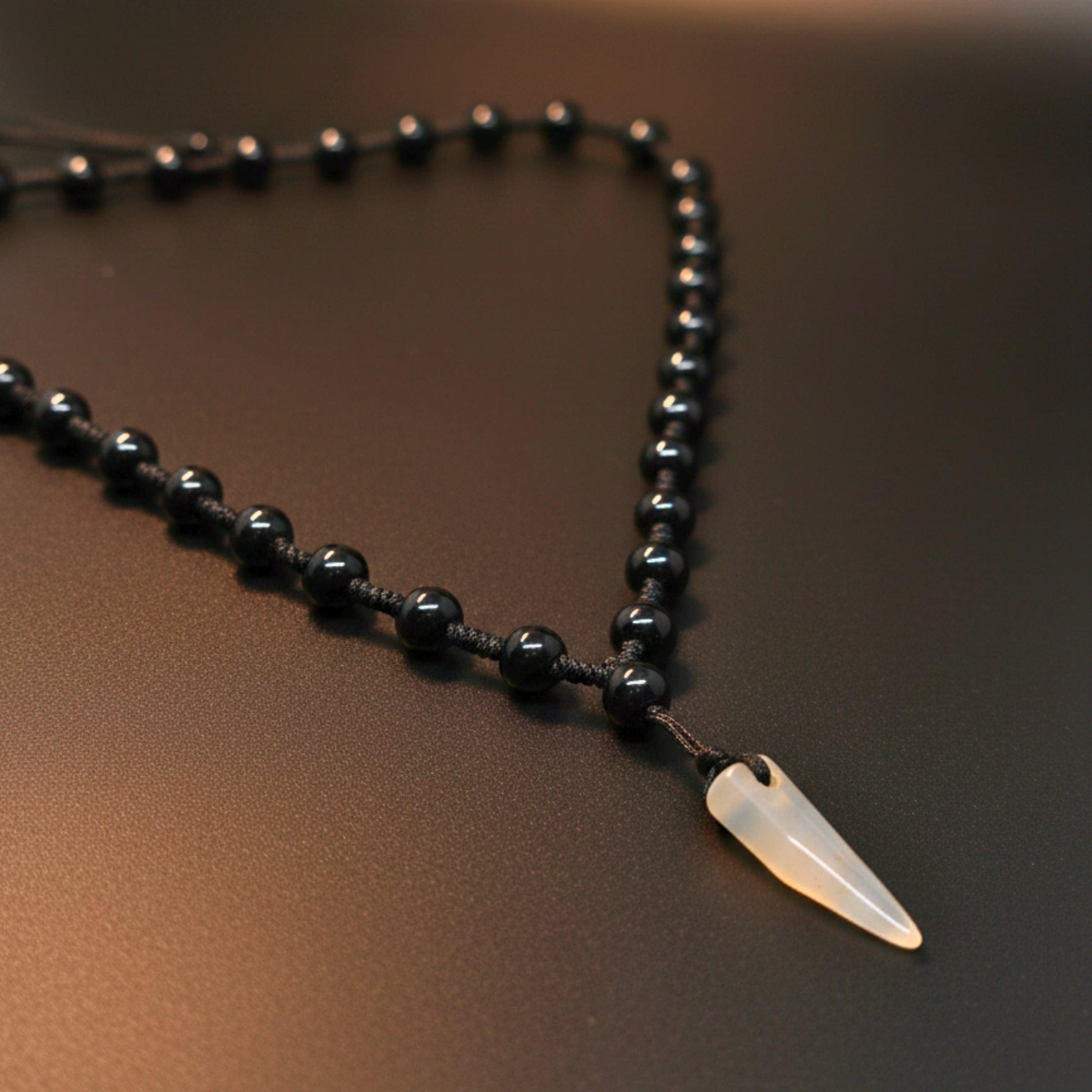 THE MEN THING Leather Necklace ALPHA FANG – 1-Inch Natural Crystal Pendant with 24-Inch Leather Rope for Men & Boys