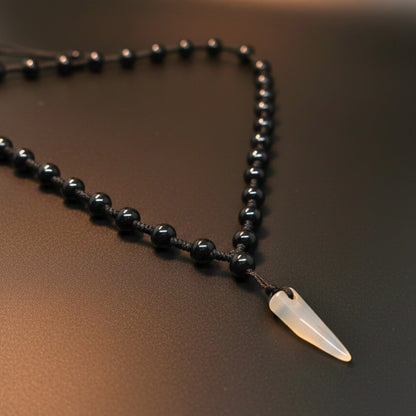 THE MEN THING Leather Necklace ALPHA FANG – 1-Inch Natural Crystal Pendant with 24-Inch Leather Rope for Men & Boys