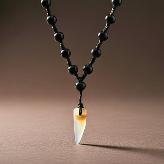 THE MEN THING Leather Necklace ALPHA FANG – 1-Inch Natural Crystal Pendant with 24-Inch Leather Rope for Men & Boys