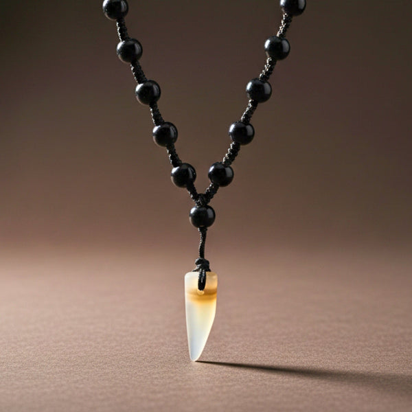 ALPHA FANG – 1-Inch Natural Crystal Pendant with 24-Inch Leather Rope for Men & Boys