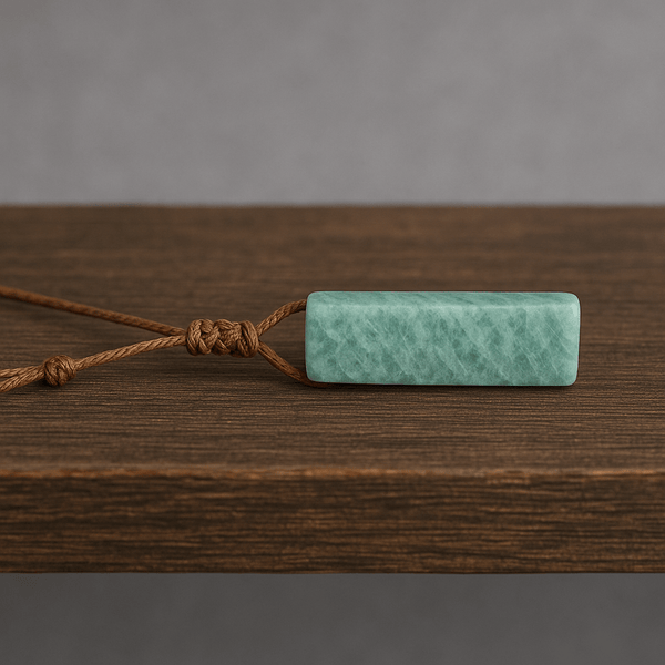 AMAZONITE AURA - Natural Crystal Unshaped Pendant with Adjustable Rope Chain for Men and Boys