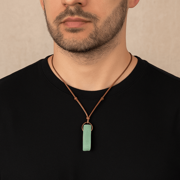 AMAZONITE AURA - Natural Crystal Unshaped Pendant with Adjustable Rope Chain for Men and Boys