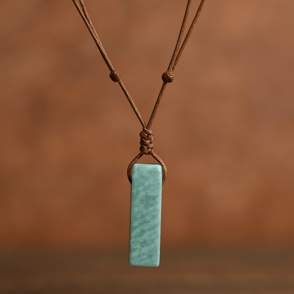 AMAZONITE AURA - Natural Crystal Unshaped Pendant with Adjustable Rope Chain for Men and Boys