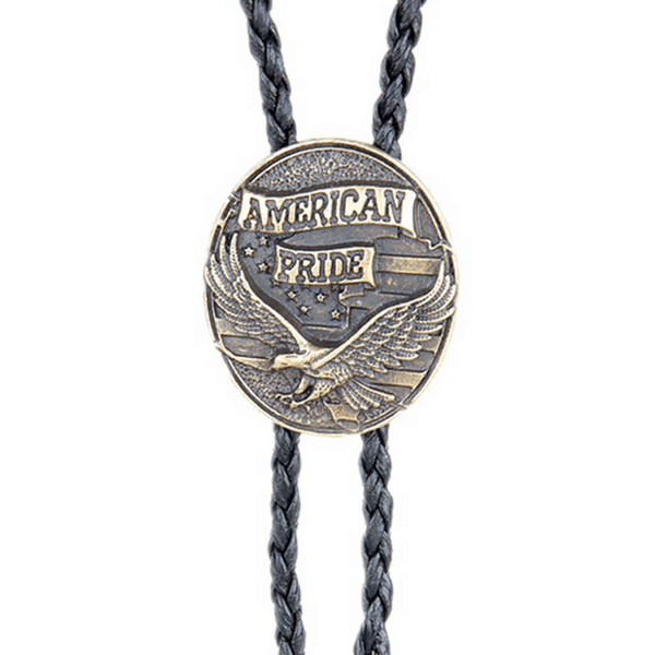 AMERICAN PRIDE - Retro Alloy Pendant Bolo Tie | Adjustable Genuine Leather Cowboy Necktie Necklace for Men & Boys