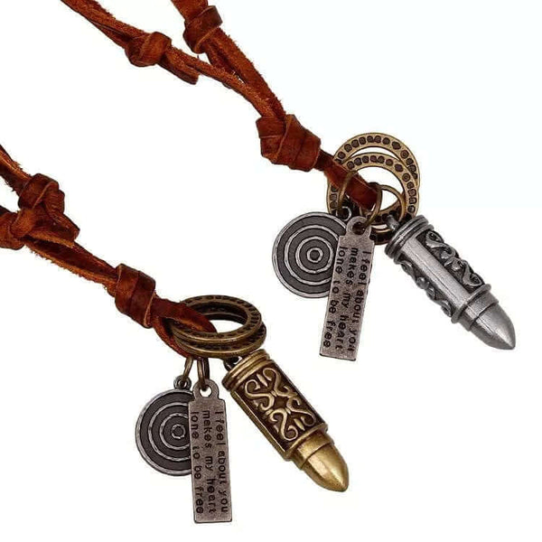 BULLET CREED SILVER - Vintage Alloy Silver Bullet Pendant with Adjustable Pure Leather Cord Necklace for Men & Boys