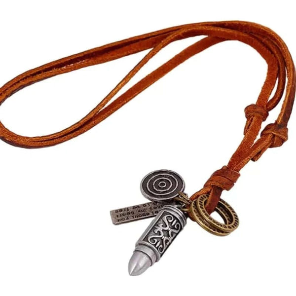 BULLET CREED SILVER - Vintage Alloy Silver Bullet Pendant with Adjustable Pure Leather Cord Necklace for Men & Boys