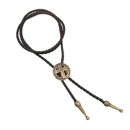 THE MEN THING Leather Necklace ASTRA FAITH - Retro Alloy Pendant Bolo Tie | Adjustable Genuine Leather Cowboy Necktie Necklace for Men & Boys