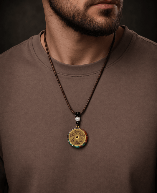 THE MEN THING Leather Necklace AURORA LOOP - Spirograph necklace with 30 inch Adjustable Rope Chain for Men & Boys