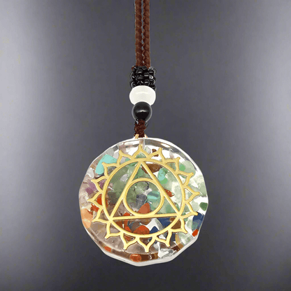 THE MEN THING Leather Necklace AURORA TRIANGLE - Natural Crystal necklace with 30 inch Adjustable Rope Chain for Men & Boys