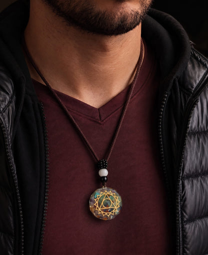 THE MEN THING Leather Necklace AURORA TRIANGLE - Natural Crystal necklace with 30 inch Adjustable Rope Chain for Men & Boys